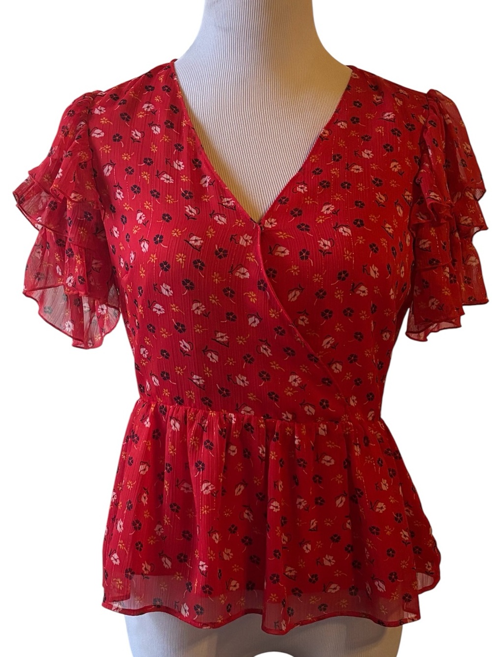 Madewell Red Floral Blouse Size Small NWOT